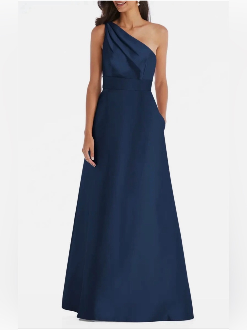 One-Shoulder Navy Evening Gown